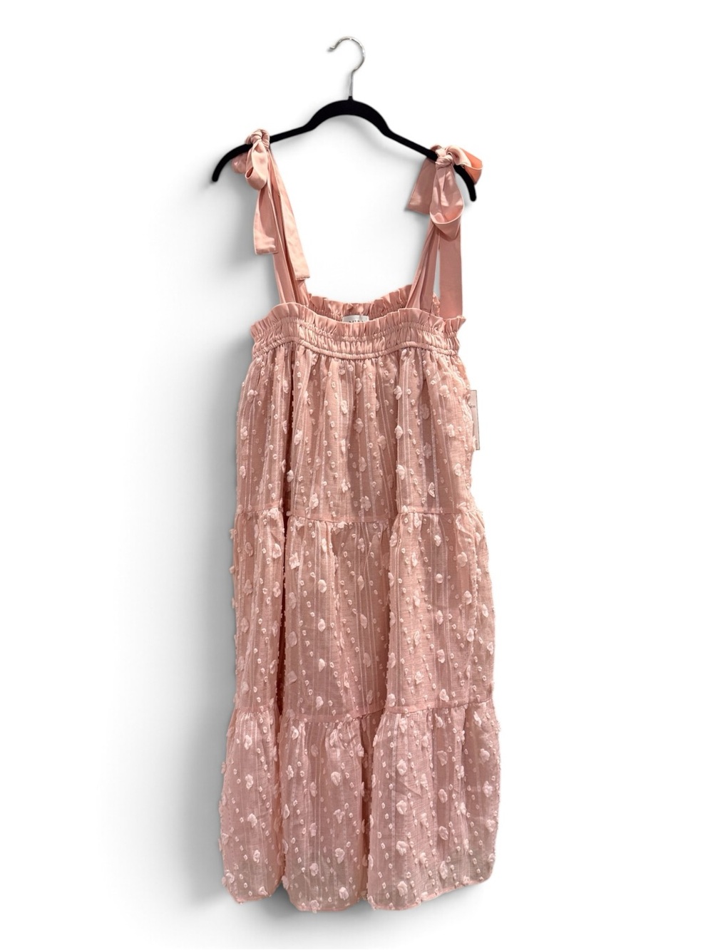 Pink Tiered Embroidered Sundress with Tie Straps